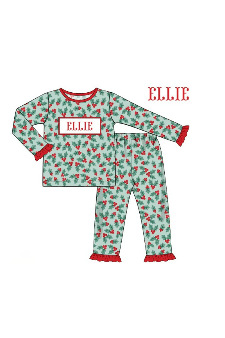 Pre-Order Smocked Custom Name Holly Christmas Trimmings - Image 5