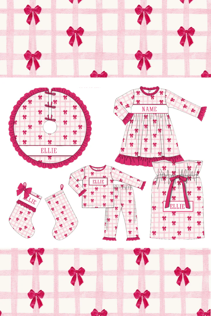 Pre-Order Smocked Custom Name Pink Bow Trimmings