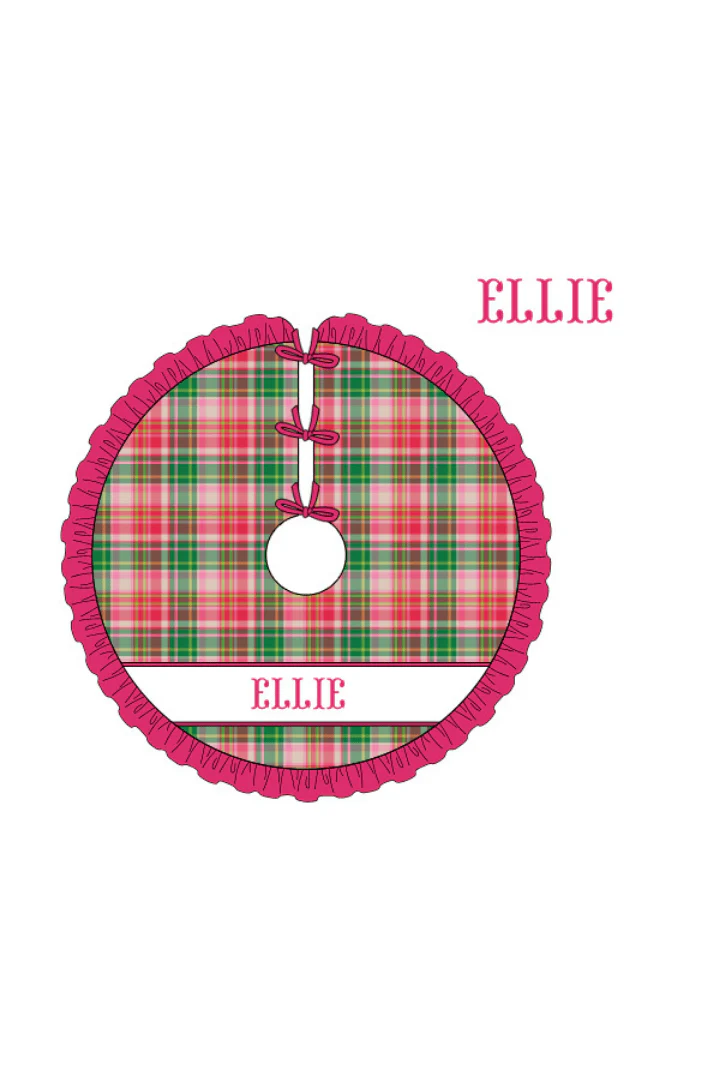 Pre-Order Smocked Custom Name Pink Christmas Plaid Trimmings - Image 2