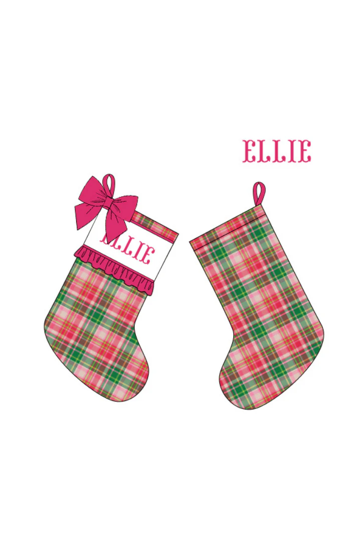 Pre-Order Smocked Custom Name Pink Christmas Plaid Trimmings - Image 4