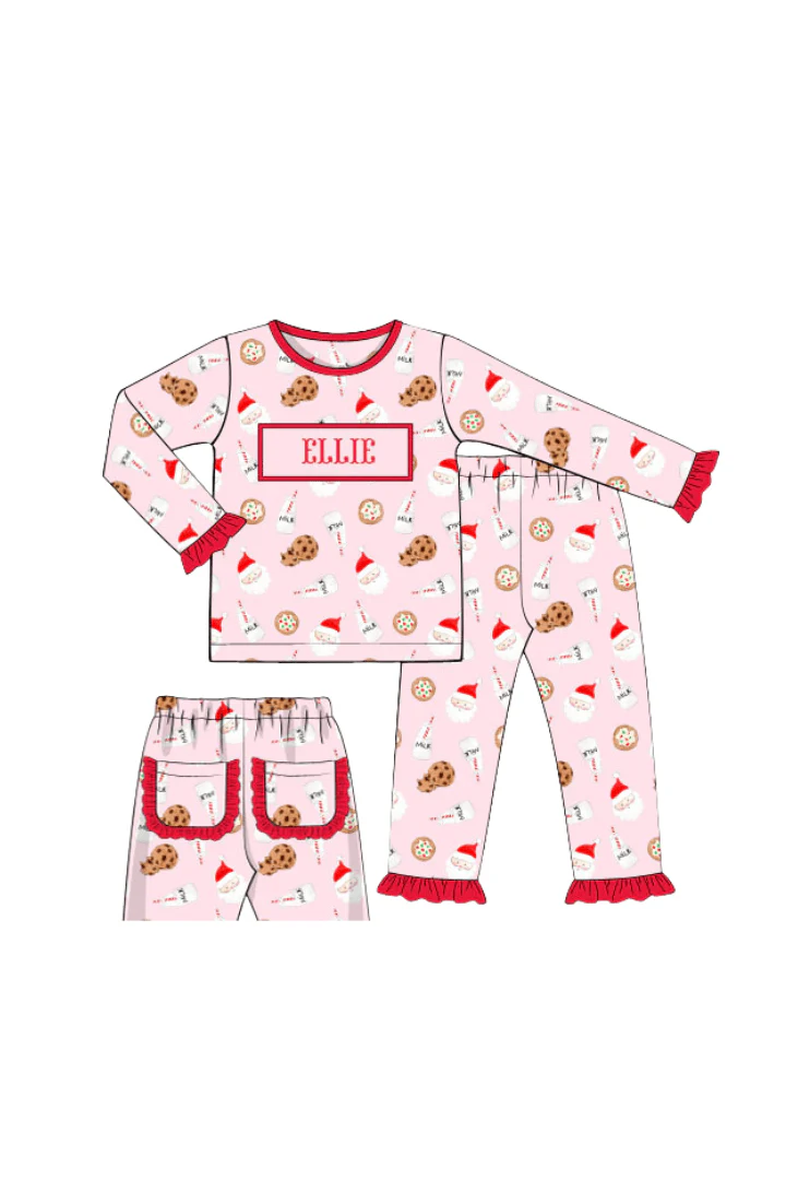Pre-Order Smocked Custom Name Pink Cookies and Milk Christmas Trimmings - Image 5