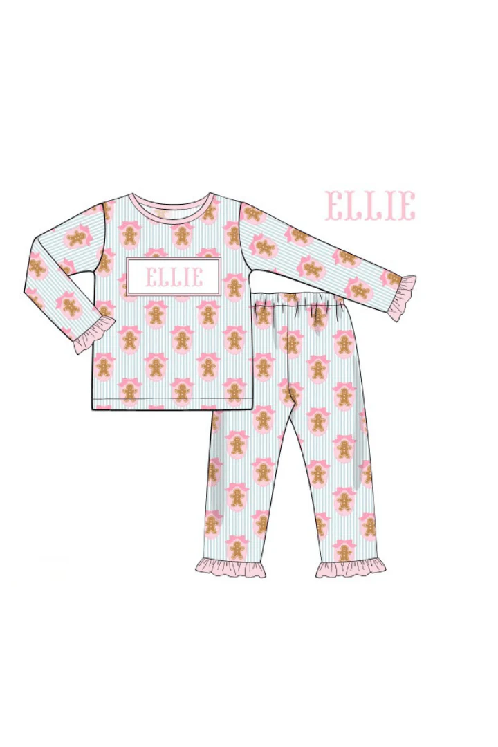 Pre-Order Smocked Custom Name Pink Gingerbread Lane Trimmings - Image 5