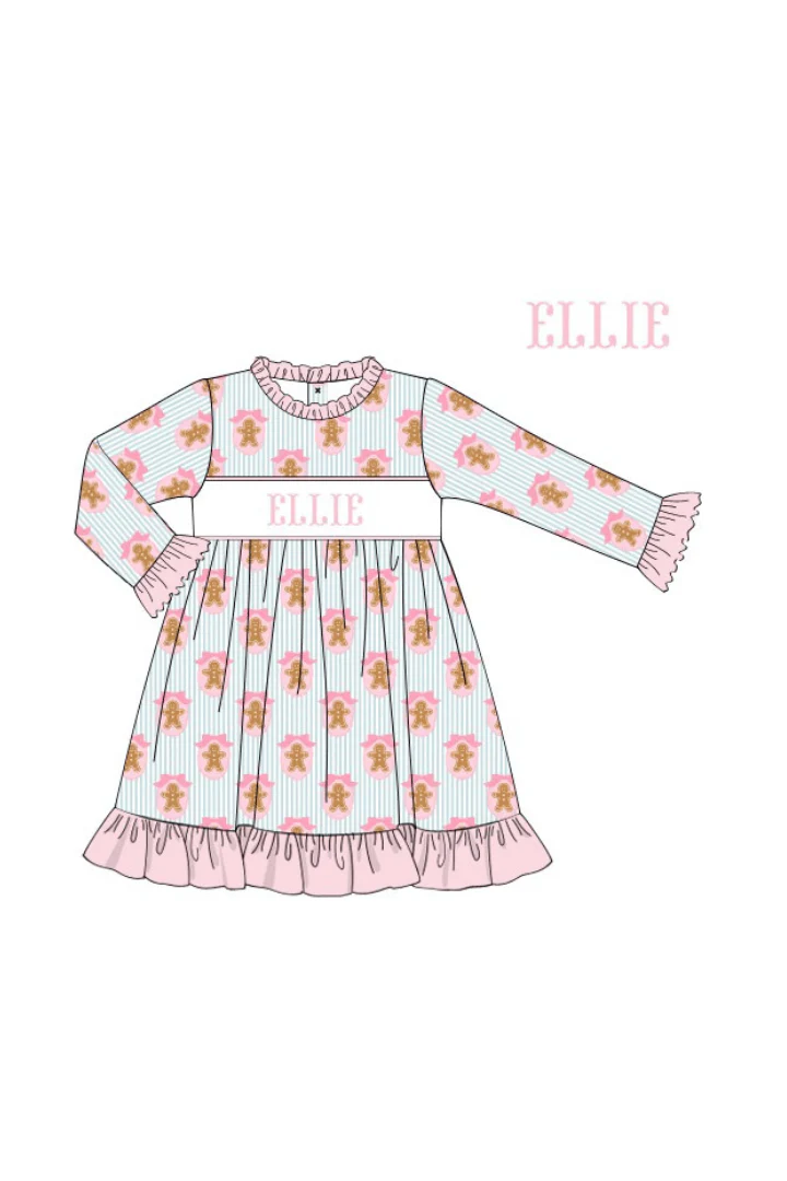 Pre-Order Smocked Custom Name Pink Gingerbread Lane Trimmings - Image 6