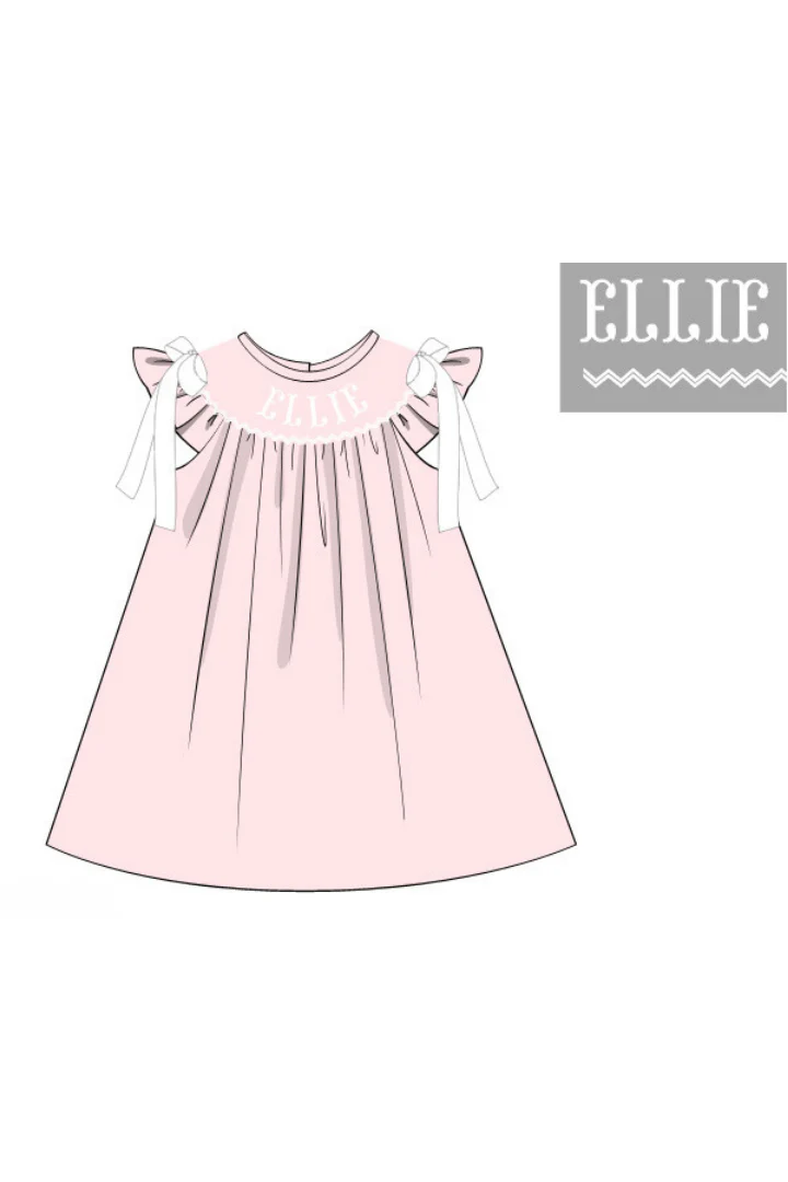 Pre-Order Smocked Custom Name Pink Pique Dress