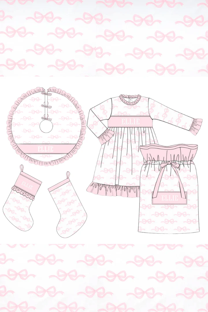 Pre-Order Smocked Custom Name Pink Sweet Bow Christmas Trimmings