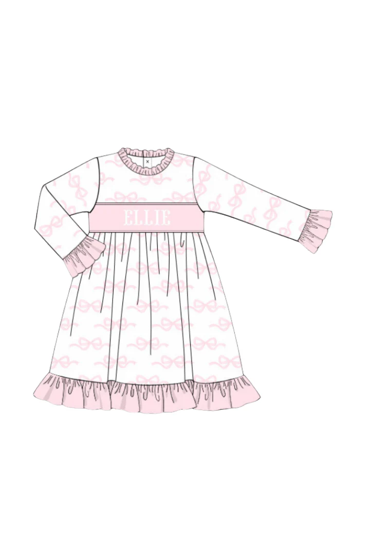 Pre-Order Smocked Custom Name Pink Sweet Bow Christmas Trimmings - Image 5