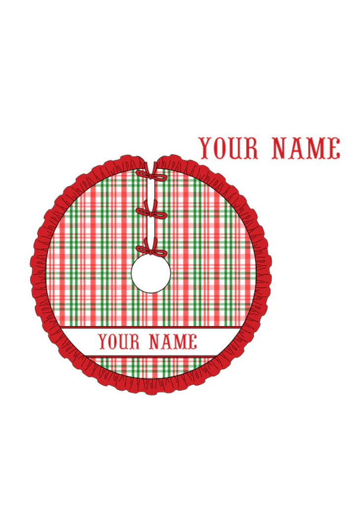 Pre-Order Smocked Custom Name Red and Green Plaid Trimmings - Image 2