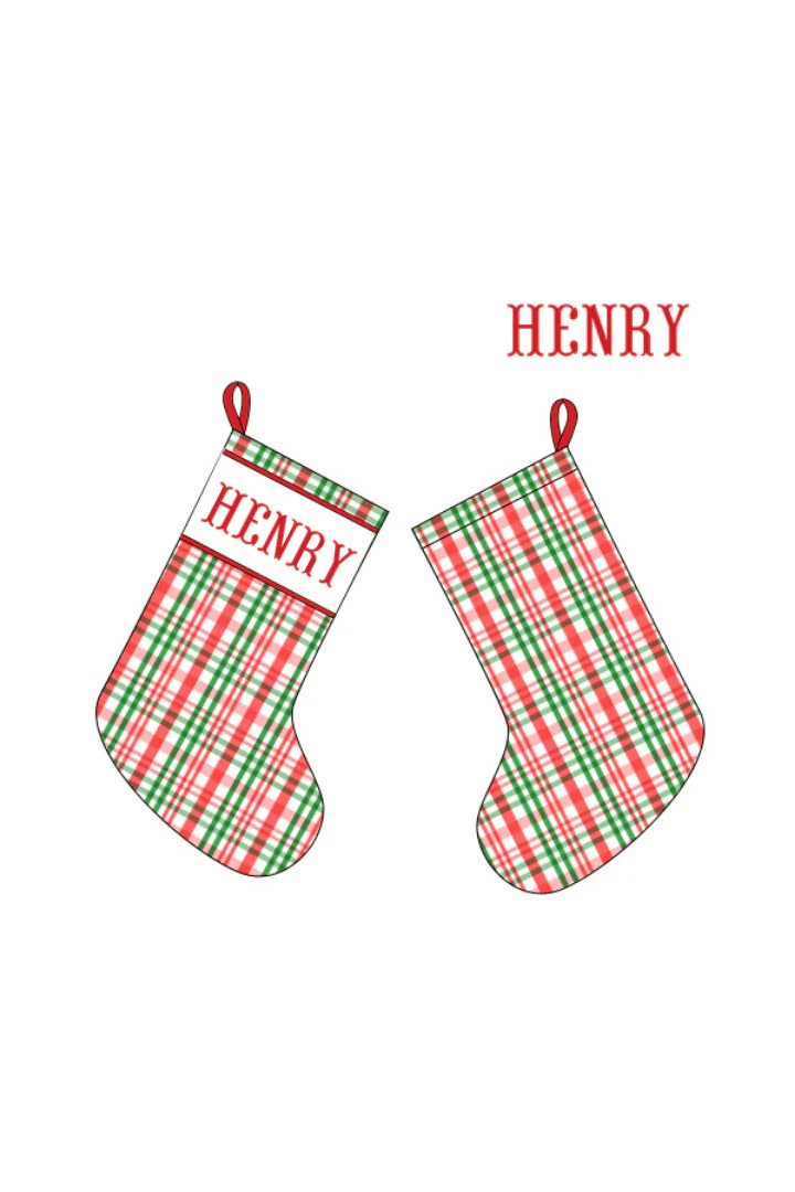Pre-Order Smocked Custom Name Red and Green Plaid Trimmings - Image 4