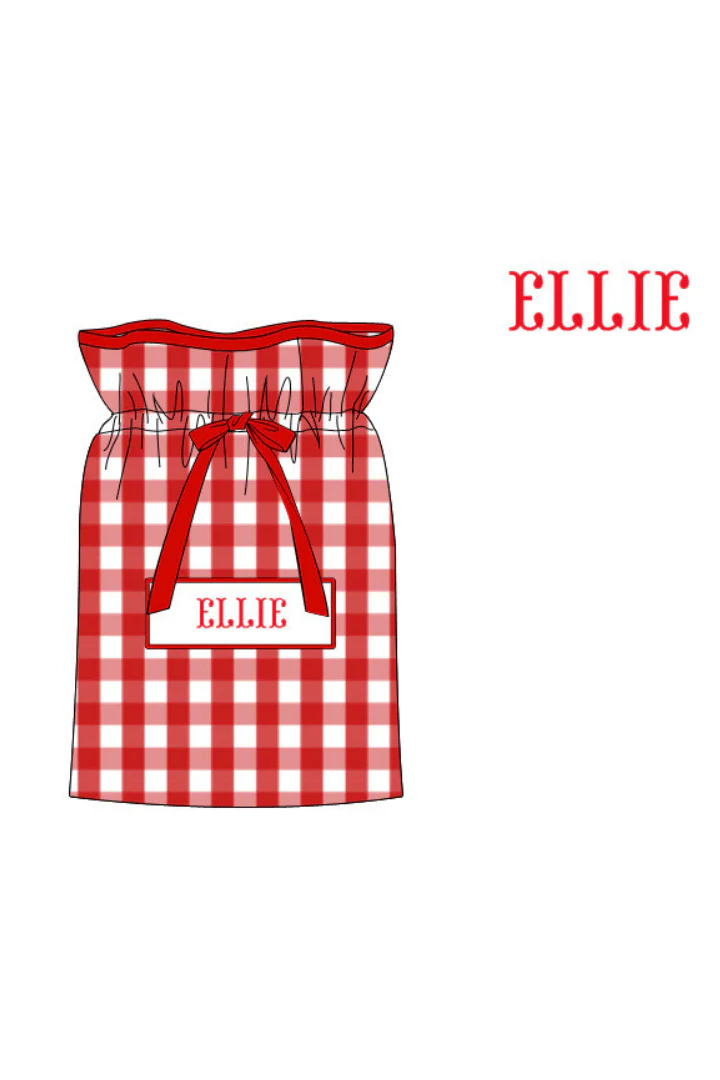 Pre-Order Smocked Custom Name Red Gingham Christmas Trimmings - Image 3