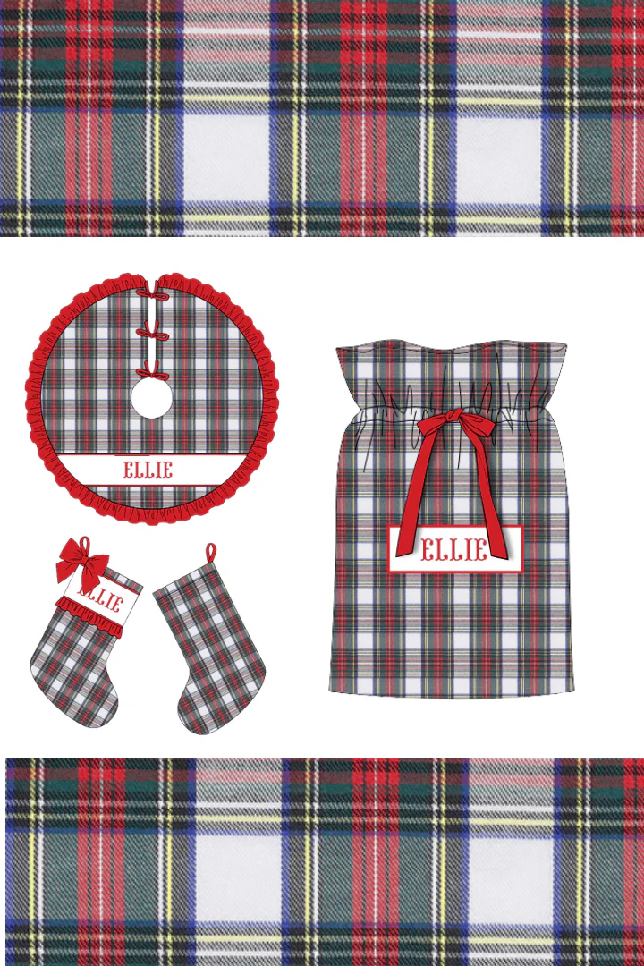 Pre-Order Smocked Custom Name Red Tartan Plaid Trimmings