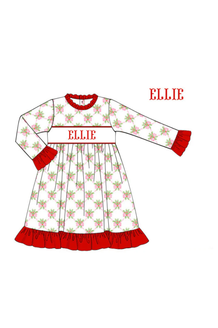 Pre-Order Smocked Custom Name Sweet Holly Christmas Trimmings - Image 5