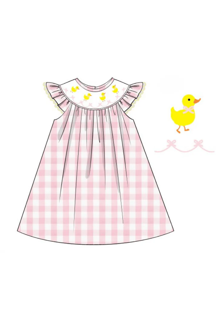 Smocked Duck Pink Buffalo Check Dress - Image 2