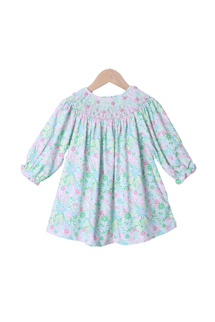 Smocked Ellie Floral Heirloom Long Sleeve Bishop Dress