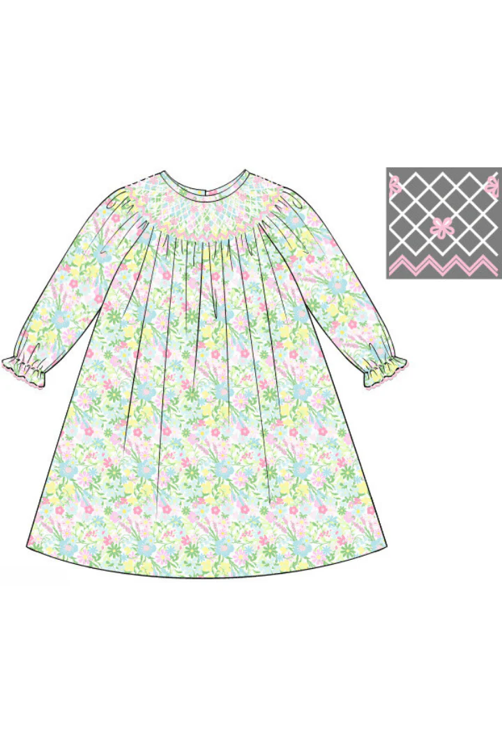 Smocked Ellie Floral Heirloom Long Sleeve Bishop Dress - Image 2