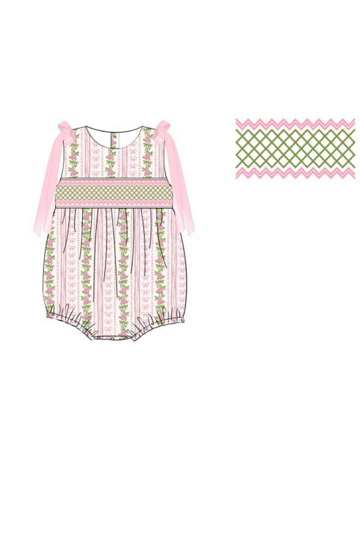 Smocked Fancy Floral Bow Bubble - Image 2