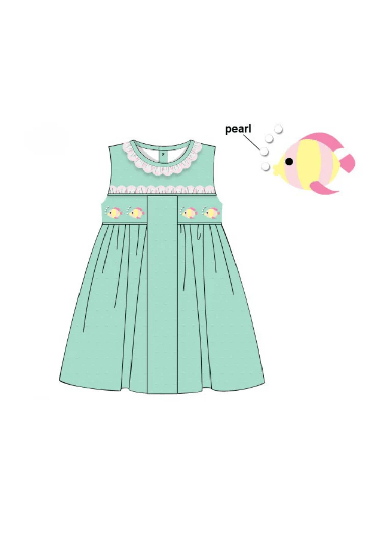 Smocked Fish Mint Swiss Dot Dress - Image 2
