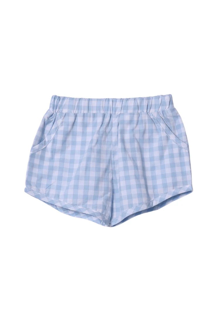 Smocked Blue Gingham Pumpkin Short Set - Image 3