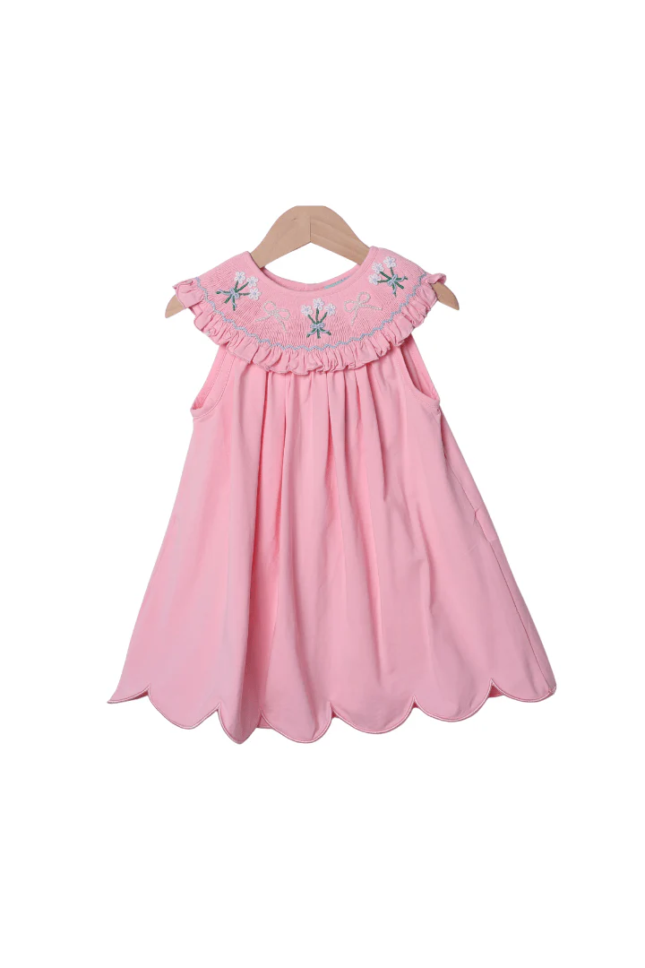 Smocked Flowers and Pearl Pink Knit Dress
