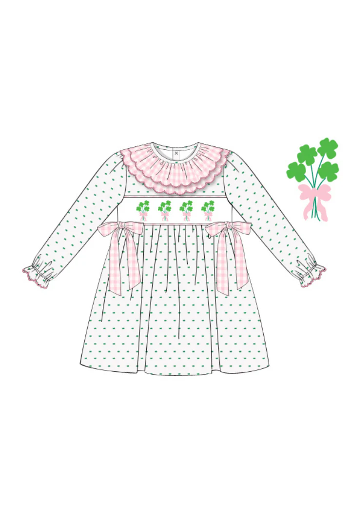 Smocked Four Leaf Clover Swiss Dot Dress - Image 2