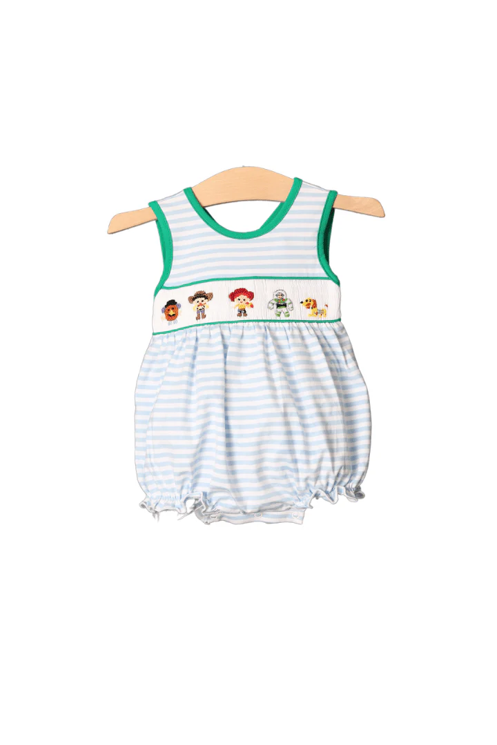 Smocked Friends Blue Stripe Bow Bubble