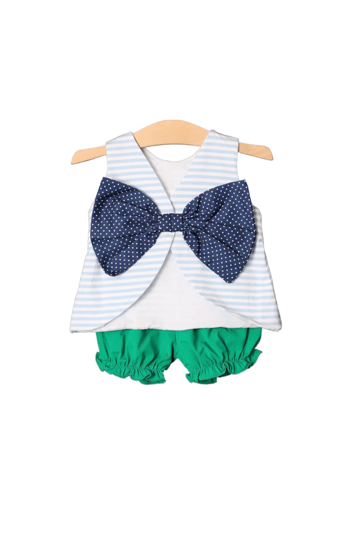 Smocked Friends Blue Stripe Bow Set - Image 2