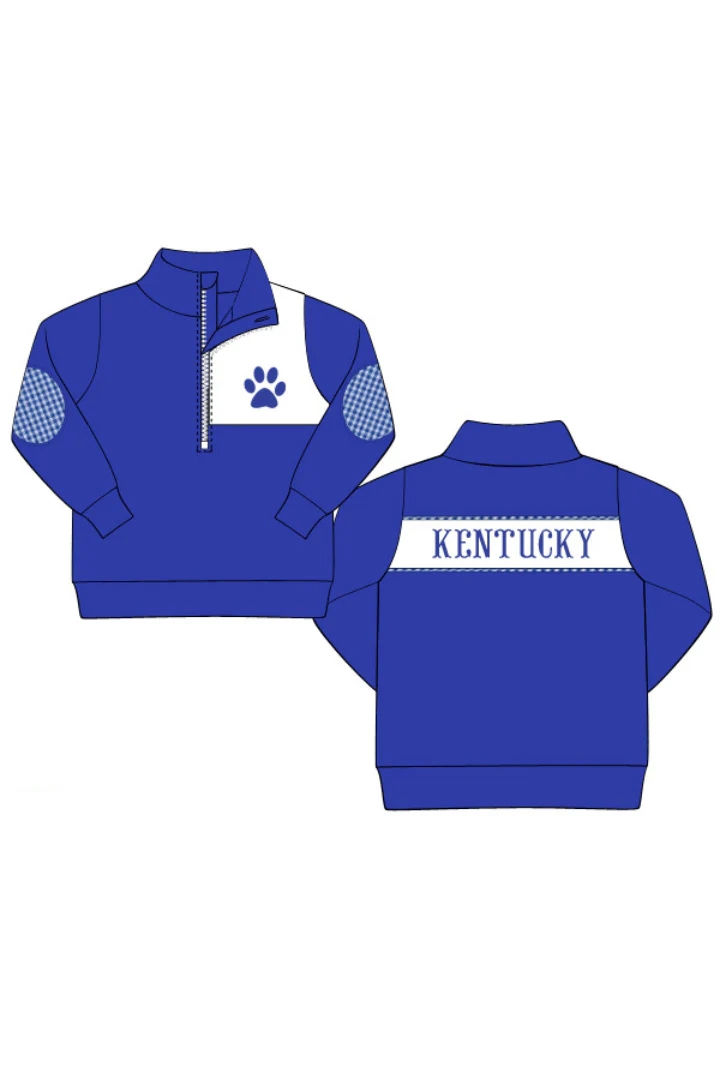 Embroidered Go Cats Royal Blue/Gingham Pullover - Image 3