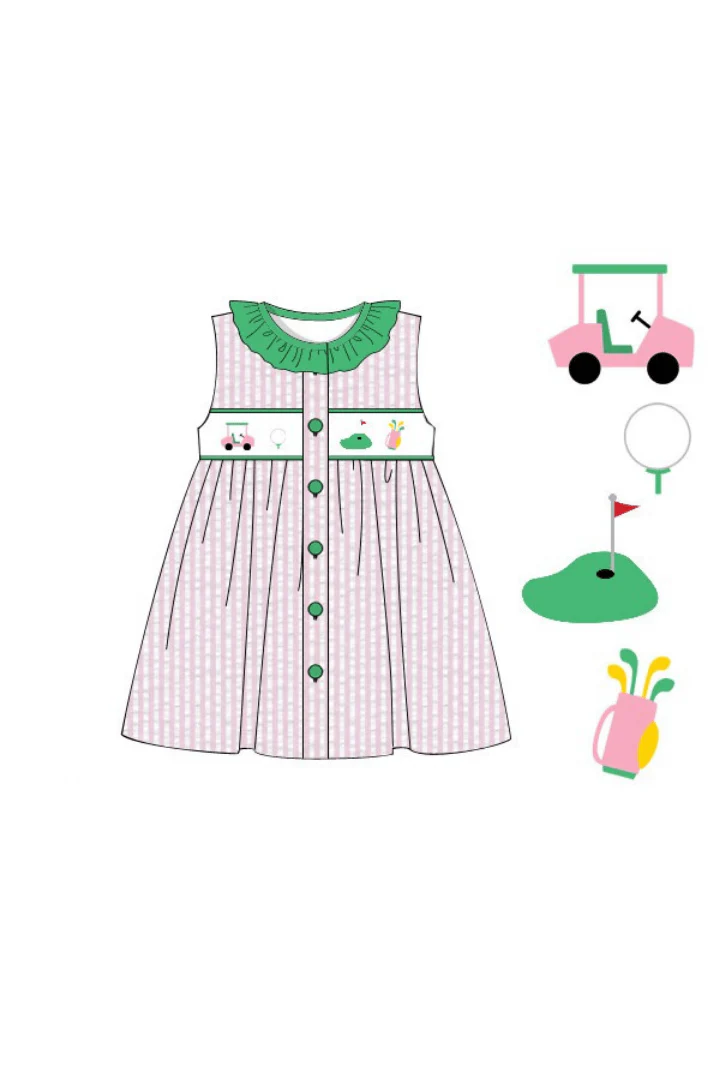 Smocked Golf Pink Seersucker Ruffle Dress - Image 2