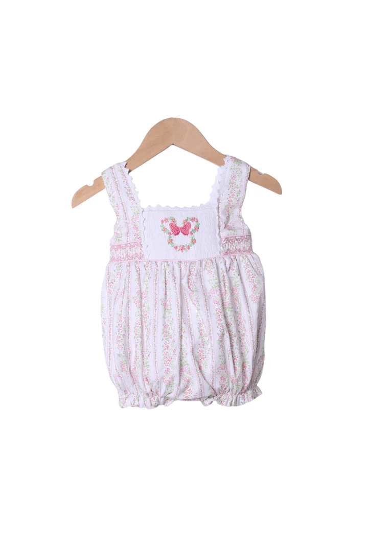 Smocked/Hand Embroidered Flower Mouse Bubble