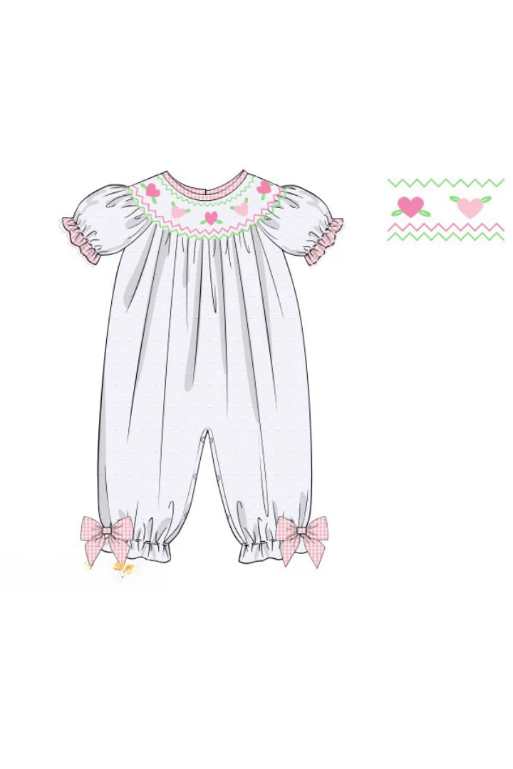 Smocked Heart Swiss Dot/Pink Gingham Romper - Image 2
