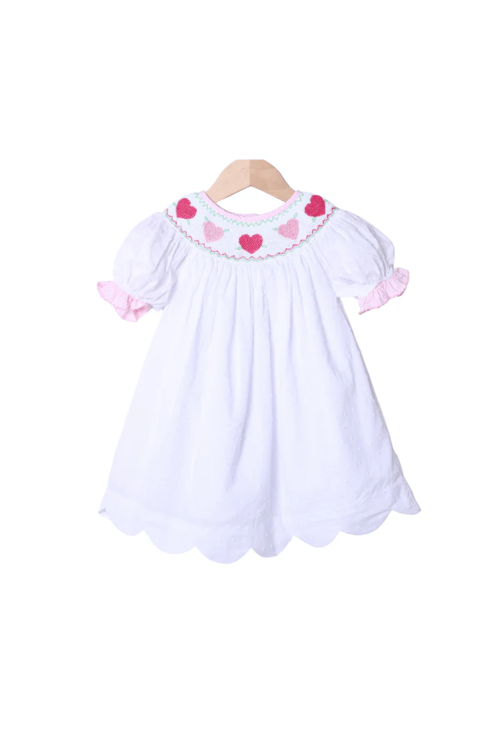 Smocked Heart Swiss Dot/Pink Gingham Scalloped Dress