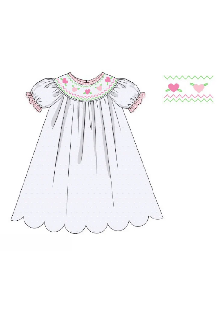 Smocked Heart Swiss Dot/Pink Gingham Scalloped Dress - Image 2