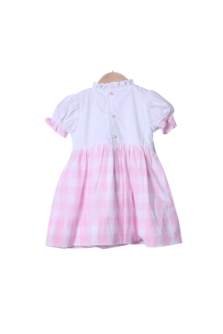 Smocked Heirloom Bow Pink and Blue Buffalo Check Dress - Image 2