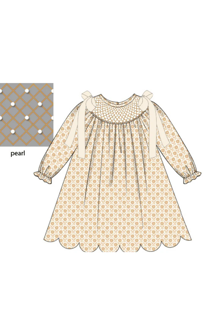 Pre-Order Smocked Heirloom Pearl Cream Floral Corduroy Dress