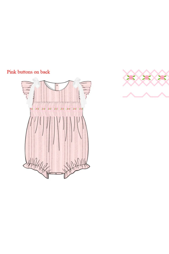 Smocked Heirloom Pink Linen Rosette Bubble - Image 2