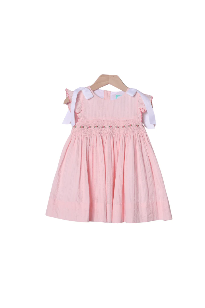 Smocked Heirloom Pink Linen Rosette Dress