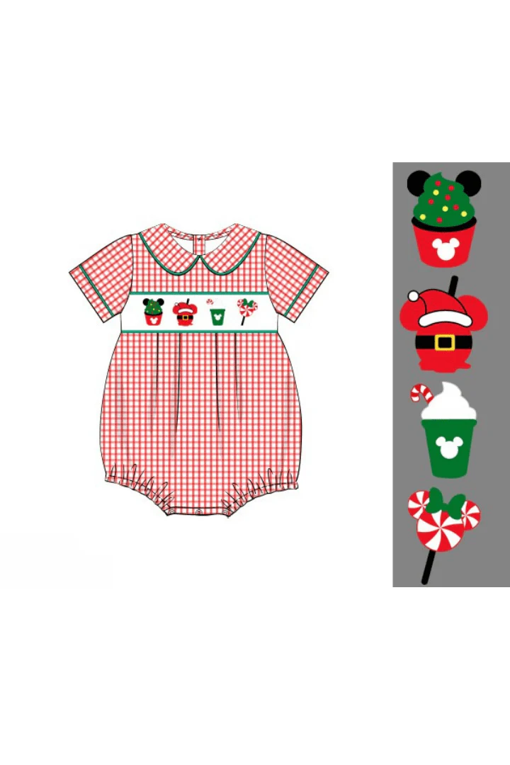 Smocked Holiday Park Snacks Red Windowpane Bubble - Image 2