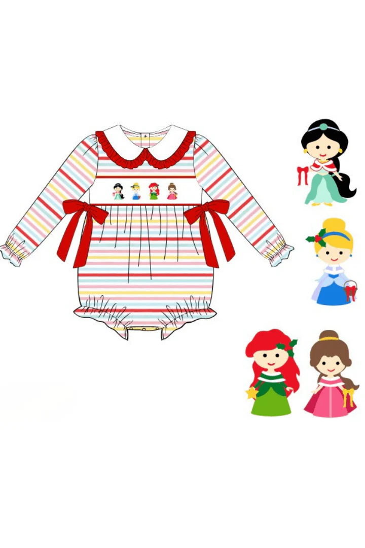 Smocked Holiday Princess Multi Stripe Bow Bubble - Image 2
