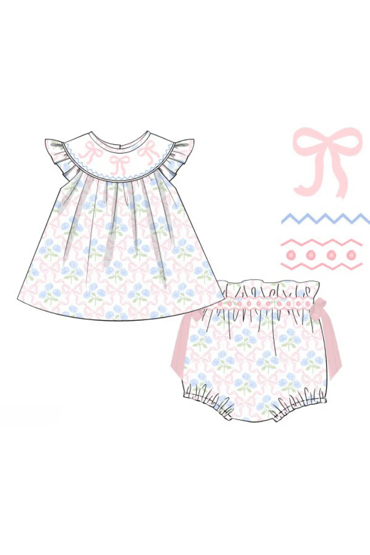 Smocked Hydrangea Bow Bloomer Set - Image 3