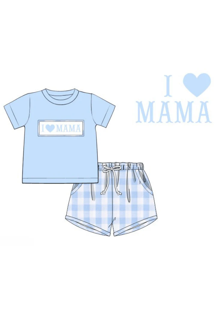Smocked I Love Mama Blue Buffalo Short Set - Image 3