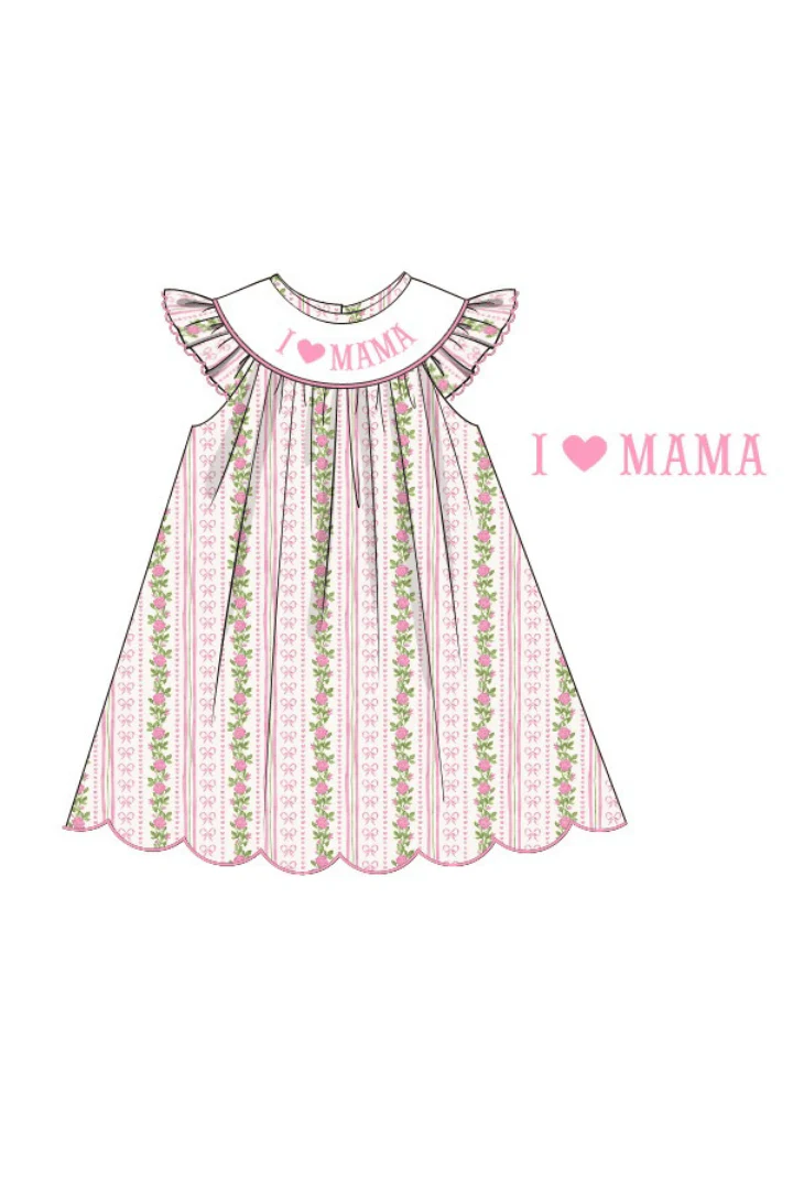 Smocked I Love Mama Fancy Floral Scalloped Dress - Image 2
