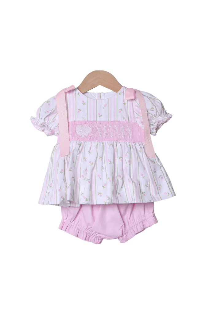 Smocked I Love Mama Rose Trellis Bow Bloomer Set