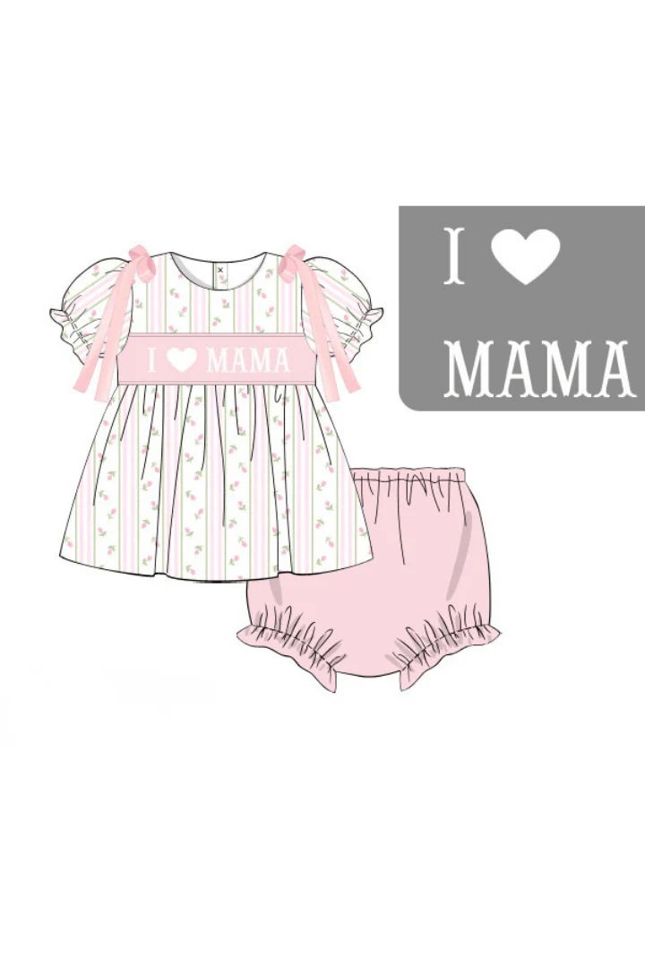 Smocked I Love Mama Rose Trellis Bow Bloomer Set - Image 2