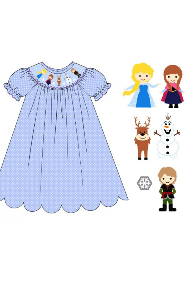 Smocked Ice Princess Blue Bitty Dot Dress - Image 2