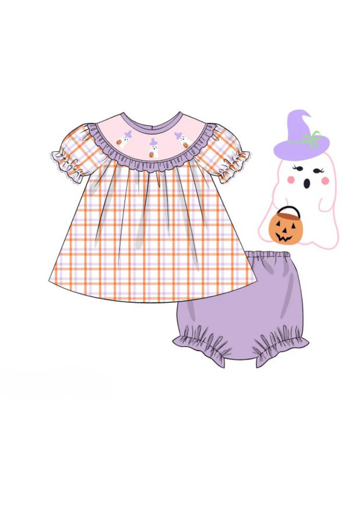 Smocked Lavender Plaid Ghost Bloomer Set - Image 2