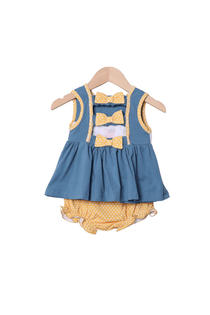 Smocked Lion and Friends Stone Blue Bloomer Set - Image 2