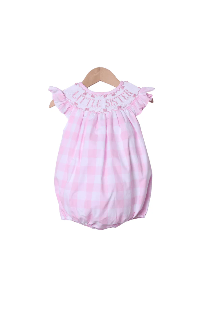 Smocked Little Sister Pink Buffalo Check Bubble