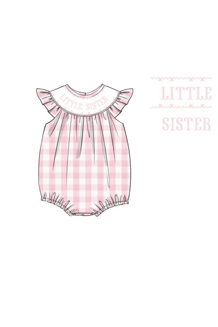 Smocked Little Sister Pink Buffalo Check Bubble - Image 2