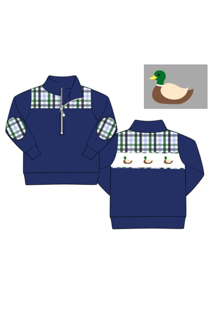 Smocked Mallard Navy Pullover - Image 3