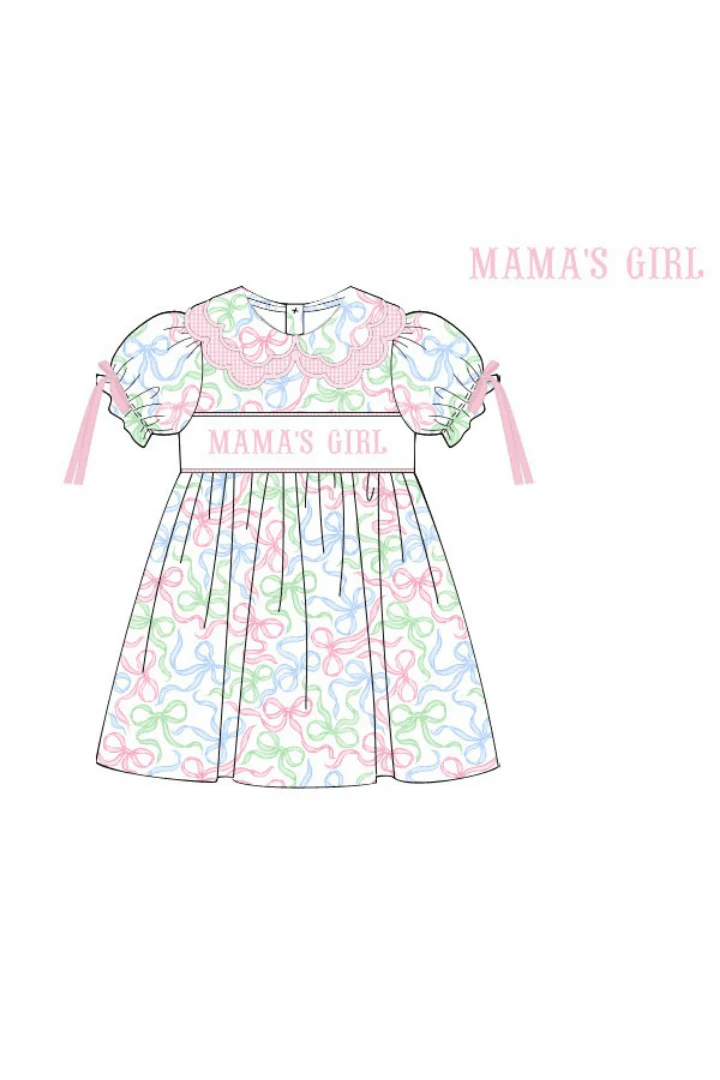Smocked Mama's Girl Sweet Bows Scalloped Dress - Image 2