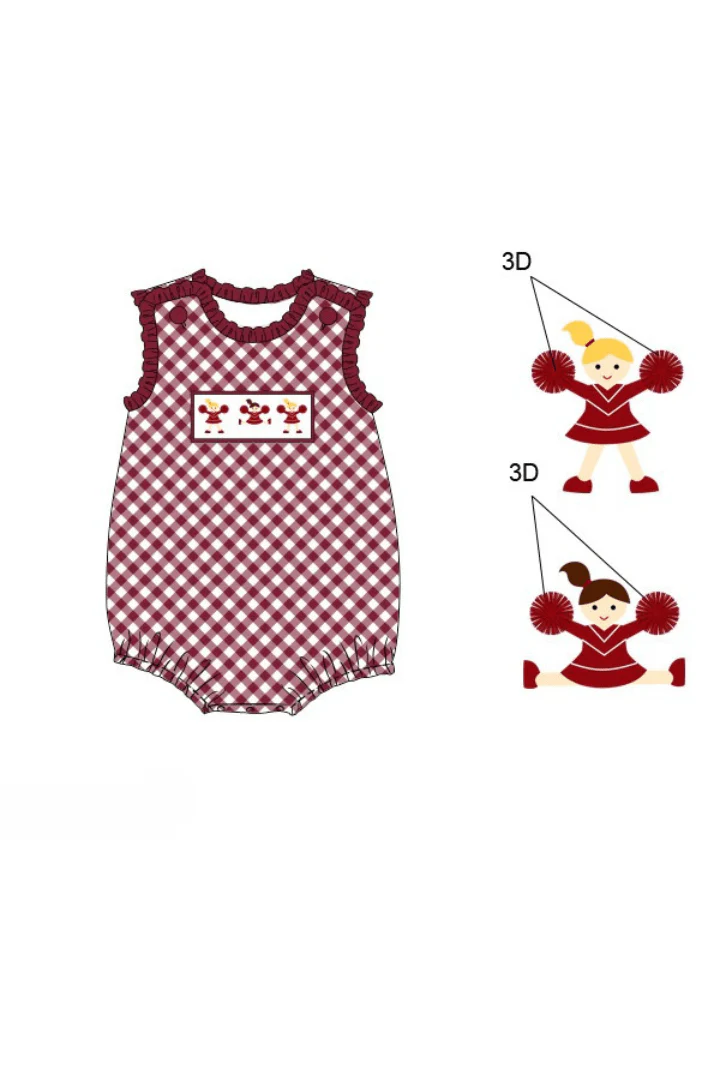 Smocked Cheer Maroon Gingham Bubble - Image 2